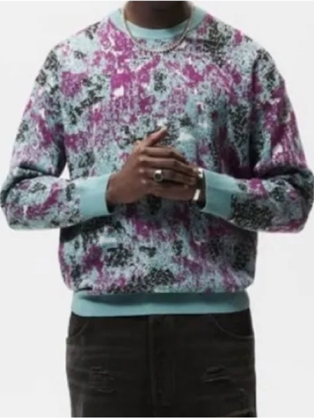 Zara Aqua & Purple Marbled Crewneck Sweater Size M